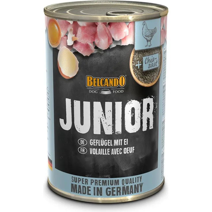 Belcando Junior Geflügel mit Ei, Getreidefreies Hunde-Nassfutter für Welpen, 6x400g