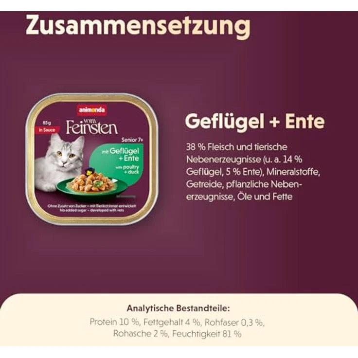 animonda vom Feinsten Senior Katzenfutter Geflügel+Ente in Sauce, 12 x 85g, hochwertige Nahrungsversorgung für Katzen ab 7 Jahren – Bild 5
