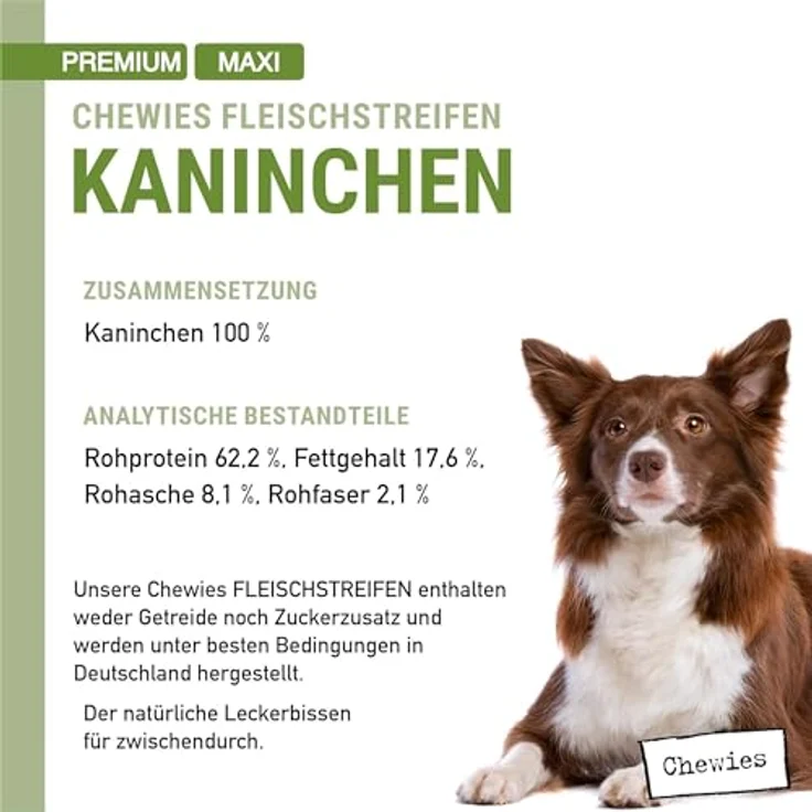 Chewies Fleischstreifen Maxi, 100% Kaninchenfleisch, 4 x 150 g, luftgetrocknete, zuckerfreie & getreidefreie Hundeleckerli, made in Germany – Bild 4