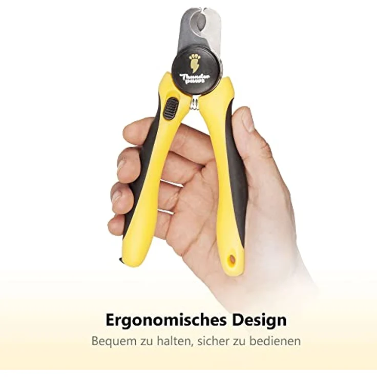 Thunderpaws Professionelle Krallenschere für Hunde, Edelstahlklingen, ergonomische Gummigriffe, Sicherheitsschloss, Nagelfeile, Mittel bis Groß, Gelb – Bild 2