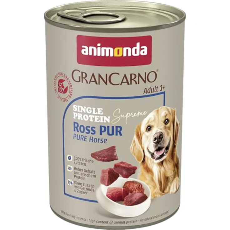 animonda GranCarno Hunde Nassfutter Single Protein Ross pur, getreidefreies Hundenassfutter ohne Zucker, 6 x 400g, für ausgewachsene Hunde mit frischem Pferdefleisch und Innereien – Bild 3