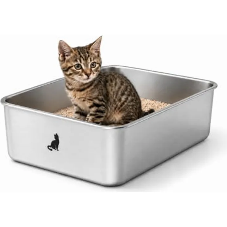 ZEDELMAIER Edelstahl Katzenklo kompakt, hygienisch & kratzfest für kleine Katzen, leicht zu reinigen