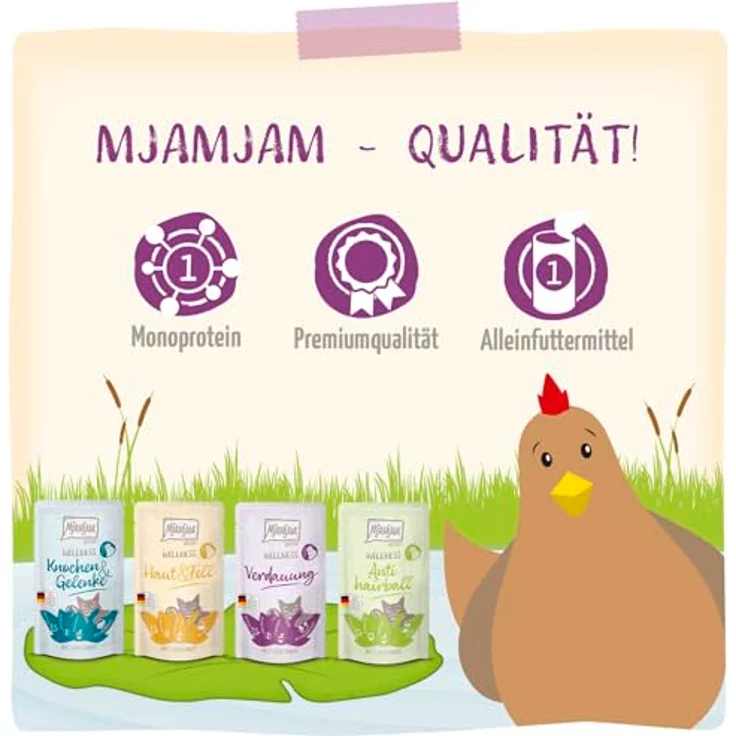 MjAMjAM Premium Nassfutter für Katzen – Wellness Wohlfühlpaket Huhn, getreidefrei, 12er Pack (12 x 125g) mit hohem Fleischanteil – Bild 5