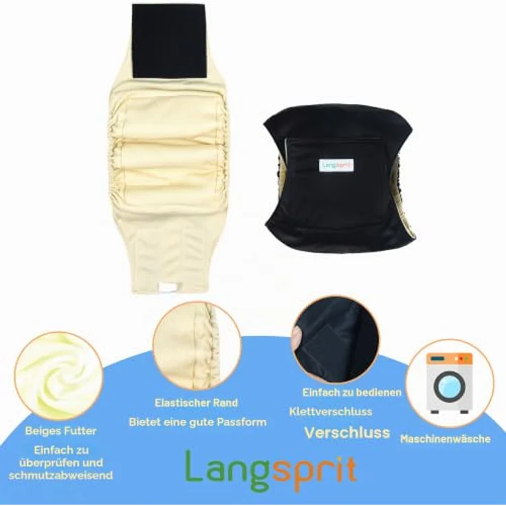 Langsprit Bauchbänder für Männer, hochabsorbierende Hundewickel für männliche Hunde, waschbar, wiederverwendbare Windeln für Rüden, Schwarz, XL (3 Stück) – Bild 4