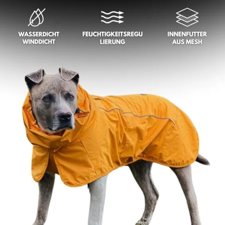 Spark Paws Hunderegenmantel 2XL, wasserdicht, winddicht, reflektierend, atmungsaktiv, vollständiger Körperschutz, Mustard Yellow – Bild 4