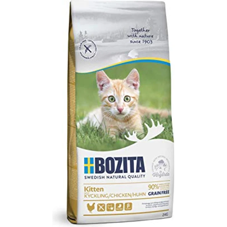 Bozita Kitten Getreidefrei Huhn, 2kg Trockenfutter für junge Katzen und säugende Muttertiere, 34% Protein, 20% Fett, unterstützt Wachstum und Gesundheit, leicht verdaulich – Bild 1