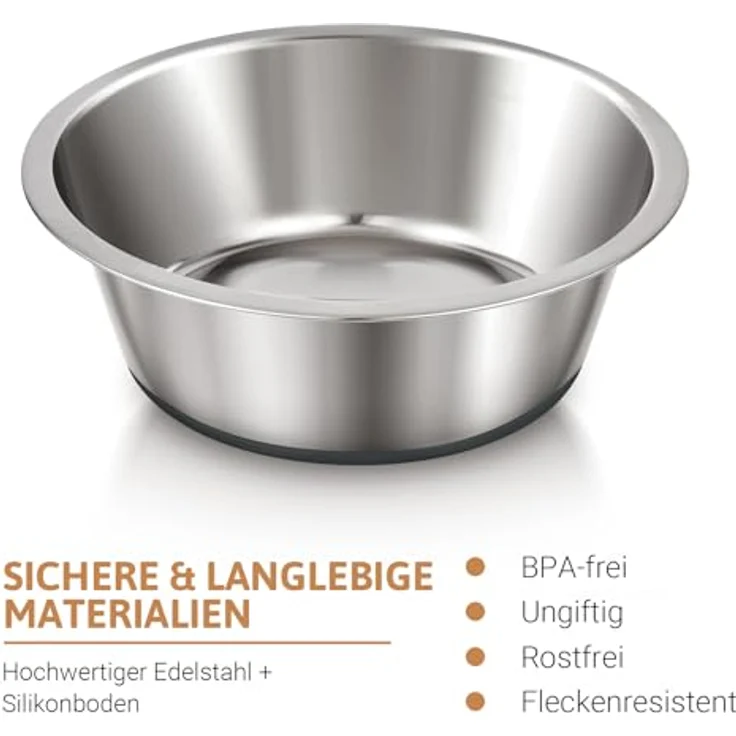PEGGY11 Hundenapf Edelstahl, 2er Set mit rutschfestem Silikonboden, 1920 ml für große Hunde - Fressnapf & Wassernapf – Bild 3