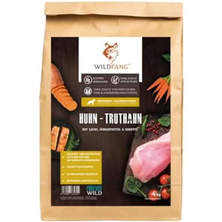Wildfang® Hundefutter Trocken - Getreidefreies Premium Hundefutter für Welpen, 6 kg - Huhn, Truthahn & Lachs, reich an Proteinen, glutenfrei, unterstützt Gelenke und Vitalität – Bild 1