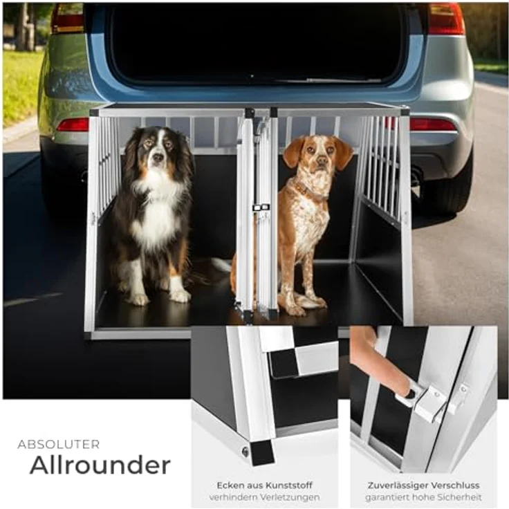 tectake® Hundebox trapezförmig, Aluminium Hundetransportbox für Auto und Zuhause, Double, 104 x 90,5 x 69 cm, optimale Frischluftzufuhr, leicht zu reinigen – Bild 4