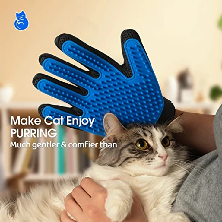 DELOMO Haustierpflege-Handschuhe 1 Paar (Blau) – Fellpflegehandschuh mit 255 Silikonspitzen, 5-Finger Design für Hunde & Katzen, waschbar, ideal für Baden und Massage – Bild 3