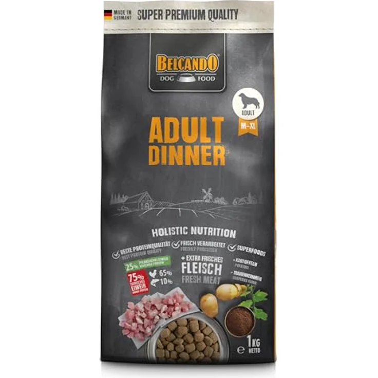 Belcando Adult Dinner Hundefutter, Trockenfutter für ausgewachsene Hunde aller Rassen, 30% Frischfleisch, 1 kg – Bild 1