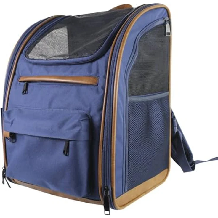 Nobby Tiertransporttasche Rucksack Tomek blau für Katzen, formstabil, 6 Utensilienfächer, gepolsterte Träger – Bild 1