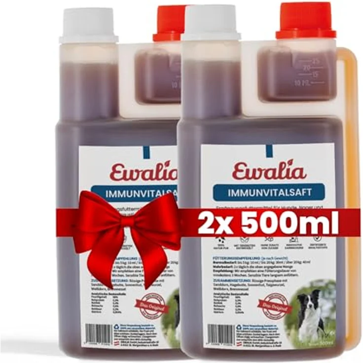 EWALIA Immunvitalsaft für Hunde, natürliche Vitalitätssteigerung mit Brennnessel und Hagebutte, 100% Natur, ohne Zusätze, 2x500ml – Bild 1