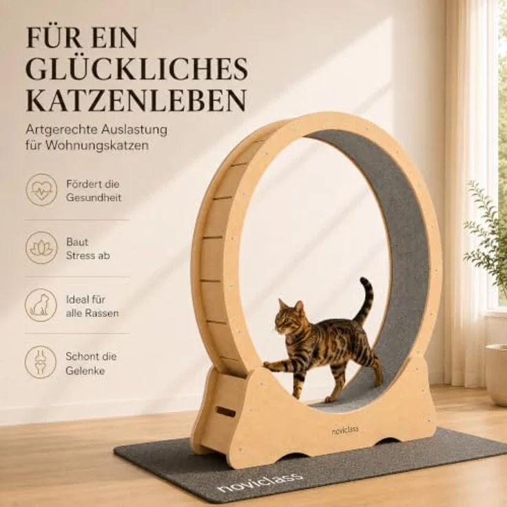 noviclass® Katzenlaufrad Baghira Groß XXL, 132 cm Durchmesser, inkl. Anti-Vibrationsmatte, kurzfloriger Teppich in beige – Bild 2