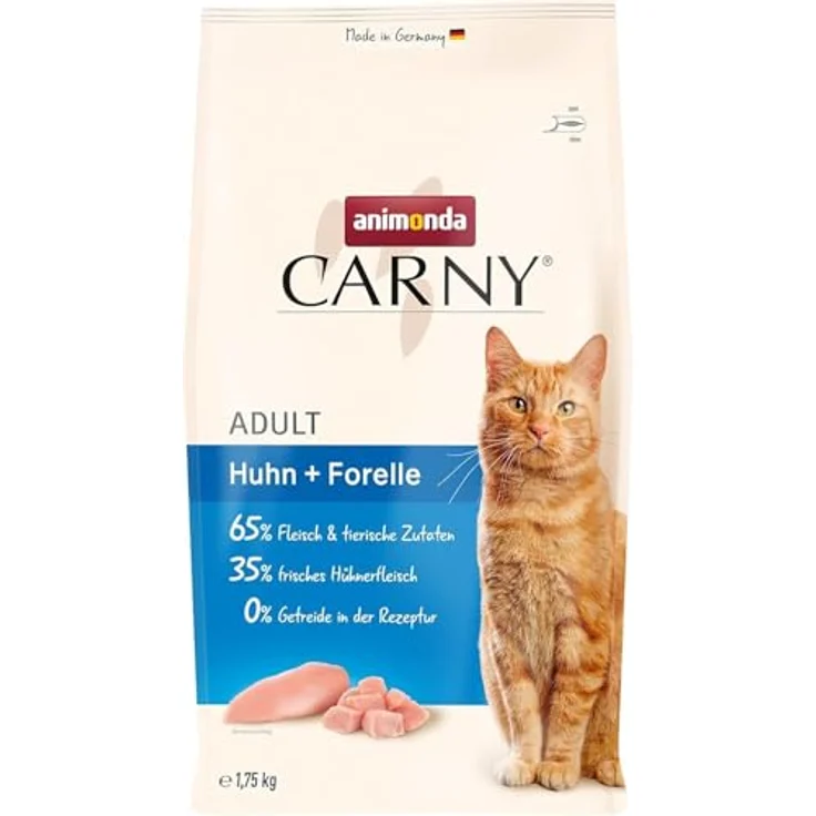 Animonda Carny Trockenfutter Katze Adult, Huhn und Forelle, 1,75 kg, getreidefrei, leicht verdaulich, ohne Zucker und künstliche Zusatzstoffe – Bild 1