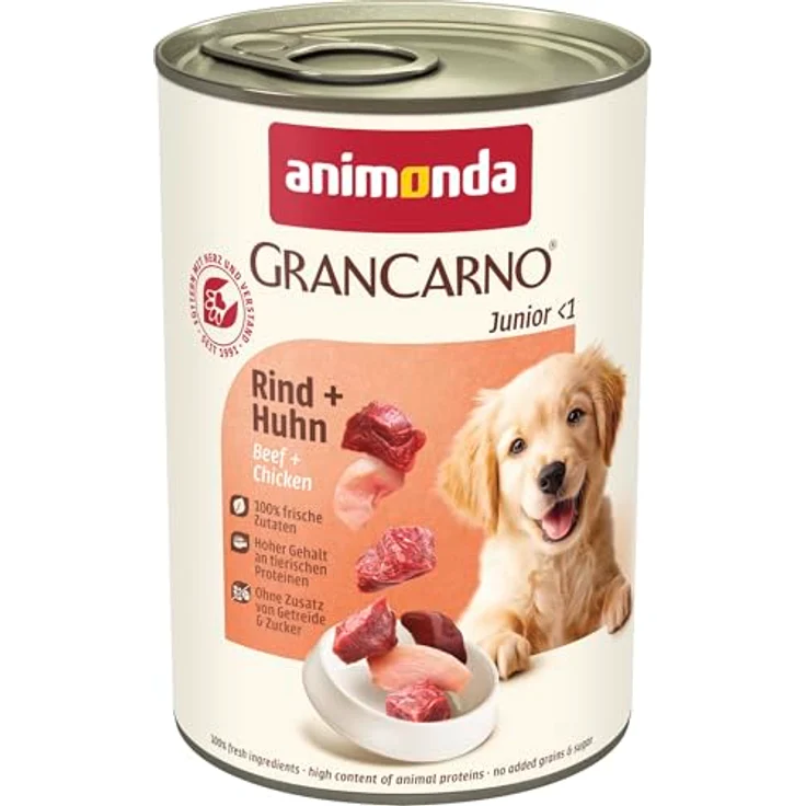 animonda GranCarno Nassfutter mit Rind + Huhn, 6 x 400g, getreidefreies Welpenfutter für junge Hunde, reich an frischem Fleisch und Omega-3  – Bild 1