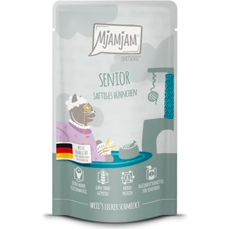 MjAMjAM Quetschie Senior, Katzen-Nassfutter mit saftigem Hühnchen, 12x125g, ohne Getreide – Bild 1