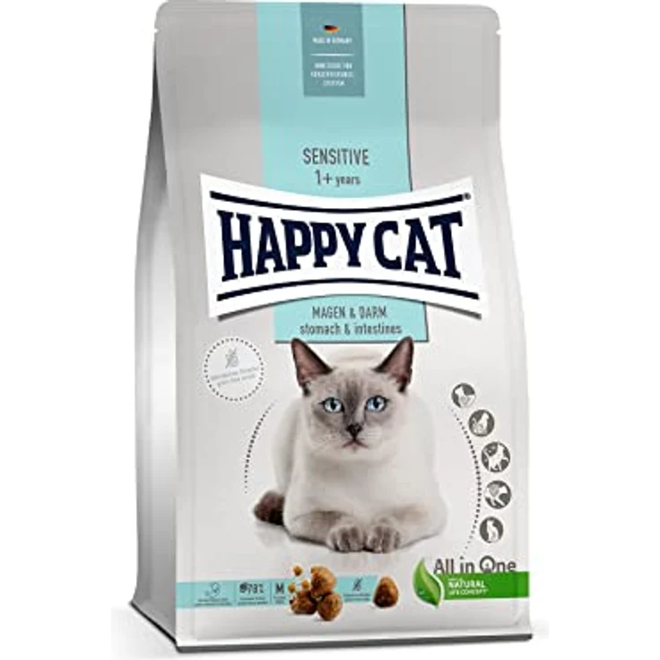 Happy Cat Care Magen & Darm, Katzen-Trockenfutter mit Ente für sensible Katzen, glutenfrei, 300 g – Bild 1