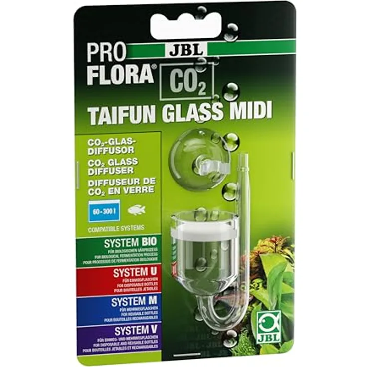 JBL PROFLORA CO2 Taifun Glass MIDI, Glas-Diffusor für Aquarien bis 300 l mit Spezial-Keramik für feine CO2-Bläschen
