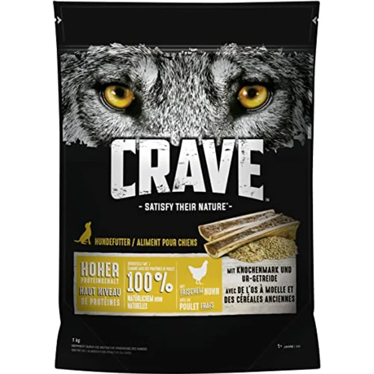 CRAVE™ Hund Beutel Adult mit Huhn, Knochenmark und Urgetreide, 1kg, proteinreich und getreidefrei