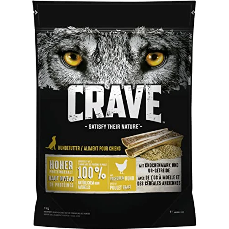 CRAVE™ Hund Beutel Adult mit Huhn, Knochenmark und Urgetreide, 1kg, proteinreich und getreidefrei