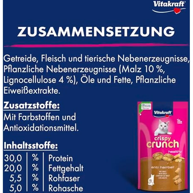 Vitakraft Katzensnack Crispy Crunch mit Malz, 4x60g, für gesunde Haarballen-Vorbeugung – Bild 3