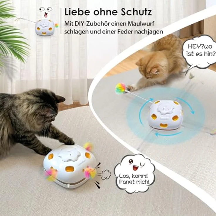 GoldenSun Katzenspielzeug, Interaktives 4-in-1 Versteckspielzeug mit Selbstspielmodus, Aufladbar, inkl. 3 DIY-Ersatzfedern, ABS-Material – Bild 4