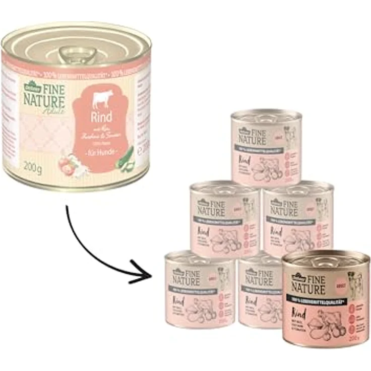 Dehner Fine Nature Hundefutter, Nassfutter in Lebensmittelqualität für ausgewachsene Hunde, Rind mit Reis, Zucchini und Tomaten, 6 x 200 g Dose (1.2 kg) – Bild 3