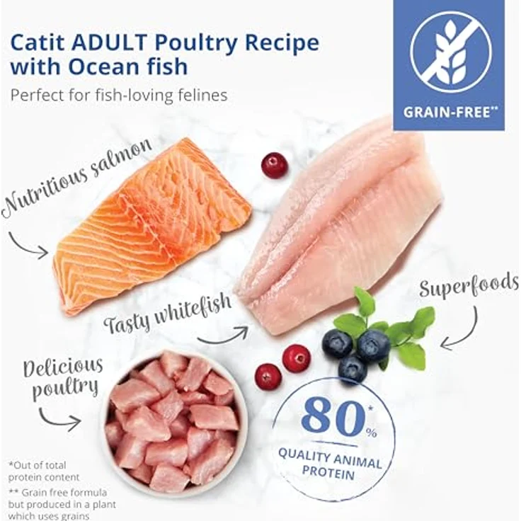 Catit Recipes Premium Trockenfutter für Katzen, mit Geflügelfleisch und Meeresfisch, Alleinfuttermittel, 2kg, reduziert Stuhlgeruch, ohne Getreide – Bild 3