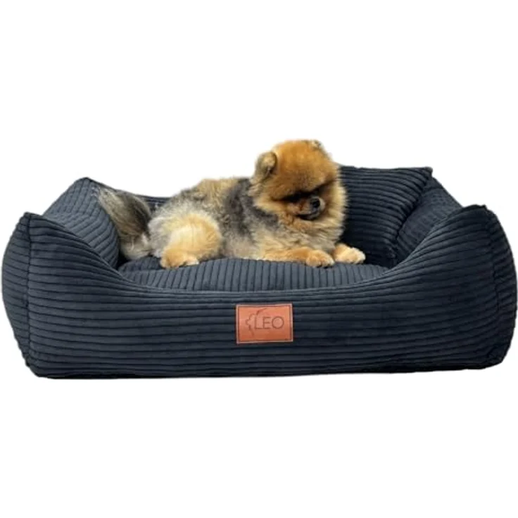 Leo4dog Hundebett Cord Waschbar, Komfortables Hundesofa für kleine bis große Hunde, Schwarz, M 80x60 – Bild 5