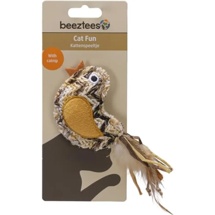 Beeztees Catnip Vogel Flity, Katzenspielzeug aus braunem Plüsch mit Katzenminze und beweglichem Schwanz – Bild 3