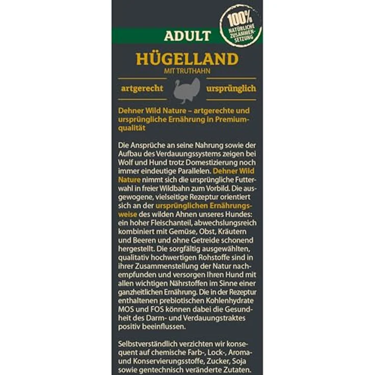 Dehner Wild Nature Hundefutter Hügelland, getreidefreies Trockenfutter mit hohem Fleischanteil für ausgewachsene Hunde, Truthahn, 4 kg – Bild 4