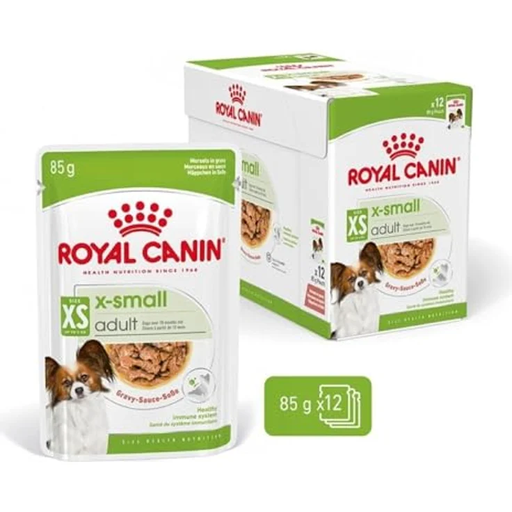 ROYAL CANIN X-Small Adult Häppchen in Soße, Feuchtnahrung für kleine Hunde, Doppelpack 2 x 12 x 85 g, ab 10 Monate, nährstoffreich im Pouchbeutel – Bild 2