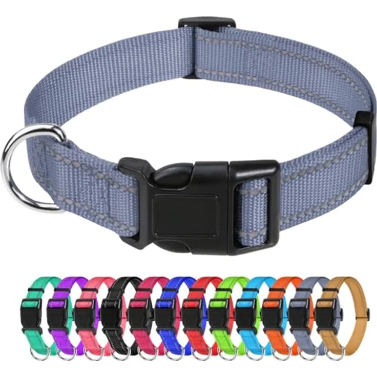 TagME Nylon Hundehalsband, Verstellbares Reflektierendes Hundehalsband mit Sicherheitsschnalle, Grau, für Mittlere Hunde, 2.5 cm Breite – Bild 1