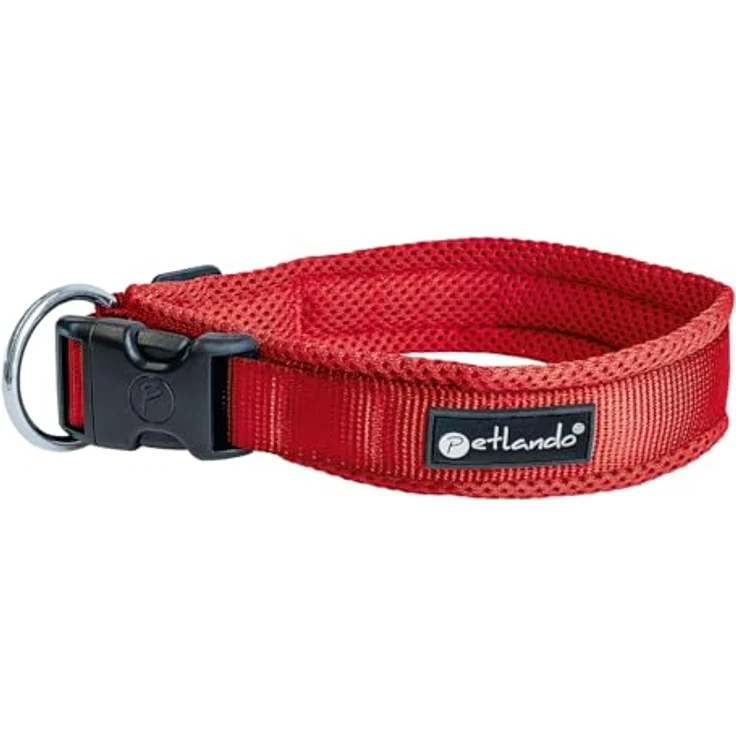 Petlando Mesh Hundehalsband, leichtes und atmungsaktives, gepolstertes Halsband, stufenlos verstellbar, robust, L 50-55cm, Rot – Bild 1