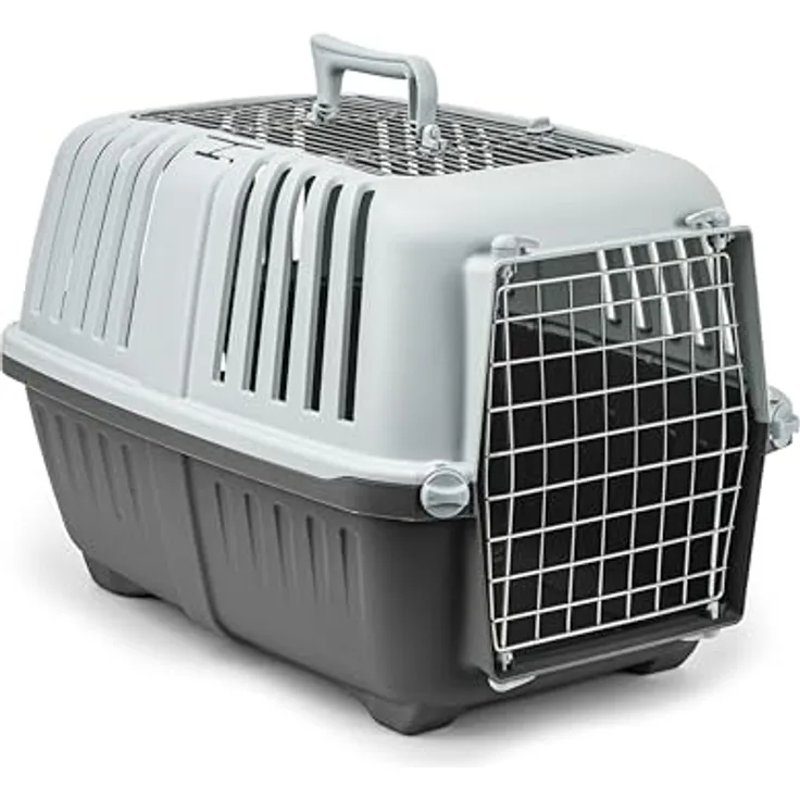Lionto Transportbox aus Kunststoff mit Metalltür, für Hunde und Katzen bis 15 kg, B 35,5 x T 58,5 x H 40 cm, leicht, stabil, einfach zu reinigen