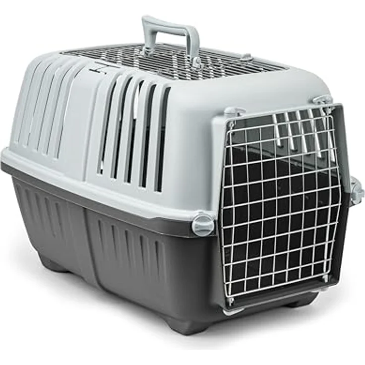 Lionto Transportbox aus Kunststoff mit Metalltür, für Hunde und Katzen bis 15 kg, B 35,5 x T 58,5 x H 40 cm, leicht, stabil, einfach zu reinigen – Bild 1