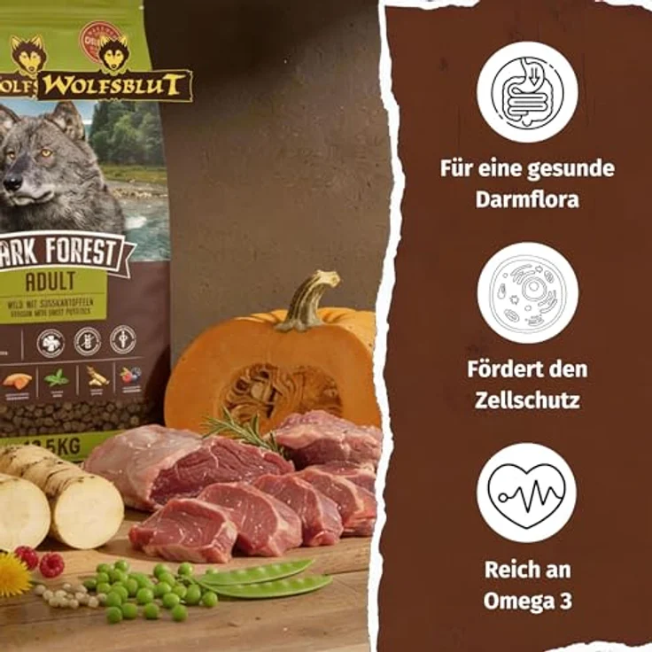 Wolfsblut Dark Forest Adult, Getreidefreies Hunde-Trockenfutter mit Wildfleisch und Superfoods, 12,5 kg – Bild 5