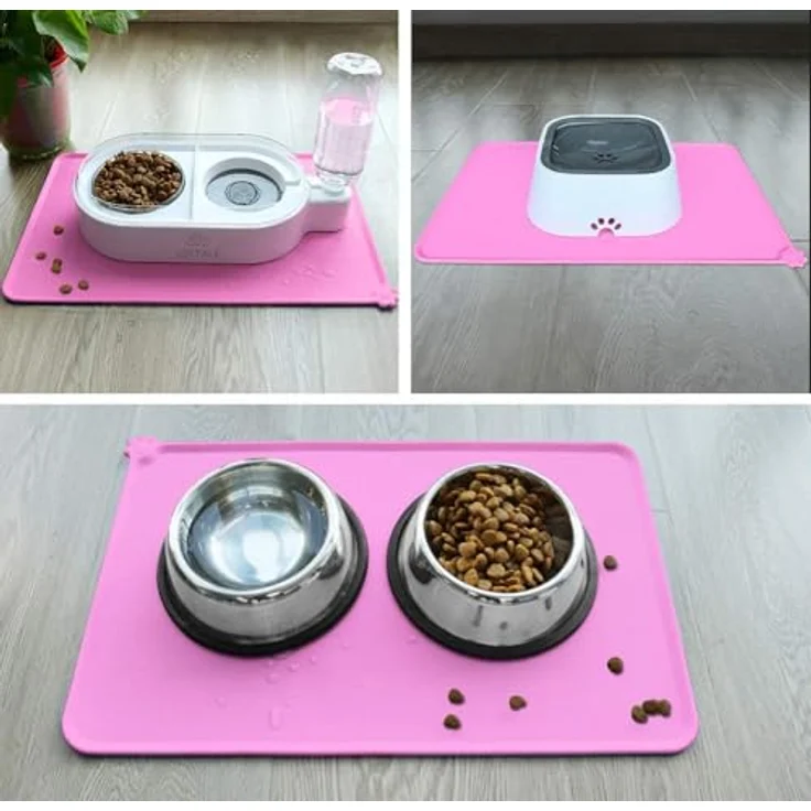 Joytale Silikon-Futtermatte, rutschfeste wasserdichte Futtermatte mit erhöhtem Rand für Hunde und Katzen, 53 x 37 cm, Rosa – Bild 3