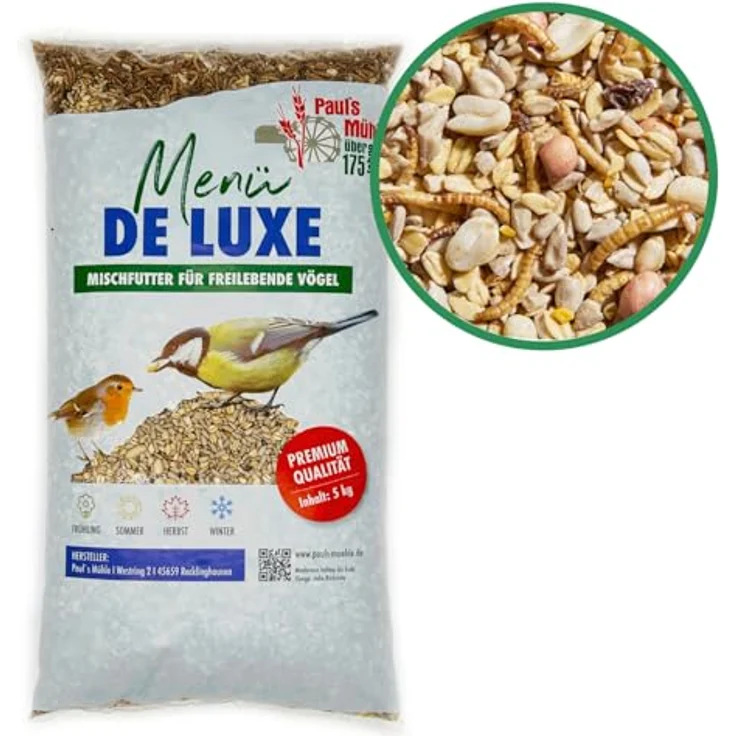 Pauls Mühle Wildvogelfutter Deluxe, Ganzjahresfutter für Wildvögel, 5 kg – Bild 1