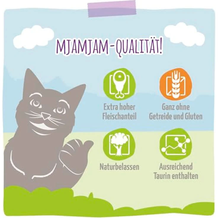 MjAMjAM Premium Nassfutter für Katzen - Quetschie mit Truthahn und Möhrchen, getreidefrei, 12er Pack (12 x 125 g), hoher Fleischanteil – Bild 5