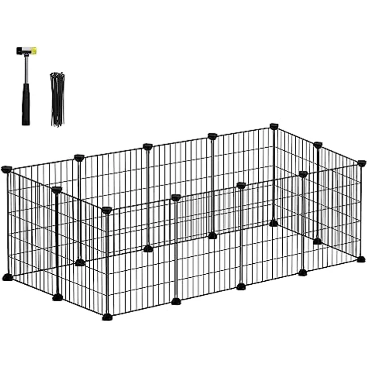 SONGMICS DIY-Kleintiergehege, Freilauf Käfig für Kaninchen und Meerschweinchen, Metallgitter, 123 x 63 x 41 cm, schwarz, stabil mit ABS-Kunststoffverbindern – Bild 1