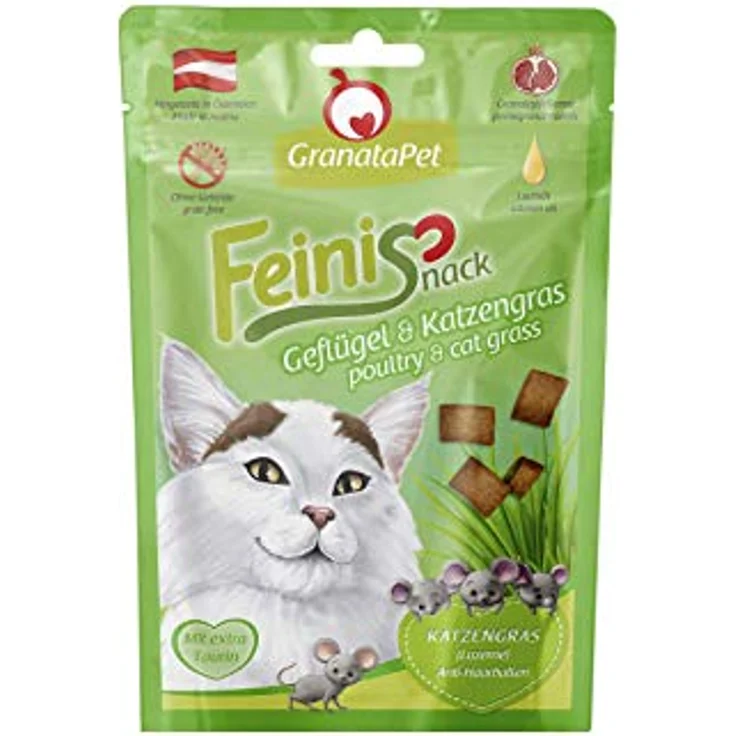 GranataPet Katzensnack Feinis Geflügel und Katzengras, getreidefrei, 50g gegen Haarballenbildung – Bild 1