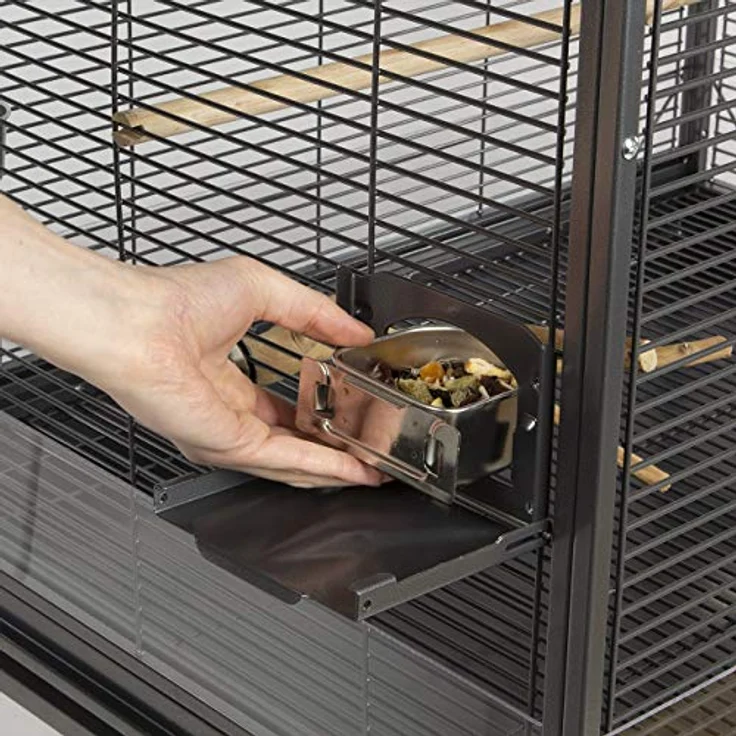 Montana Cages Vogelkäfig Madeira III, großer Käfig für Sittiche, inkl. Anflugklappe, Freisitz, 4 Edelstahlnäpfe, AVILON Pulverbeschichtung, Antik Edition, ca. 90 x 70 x 170cm – Bild 5