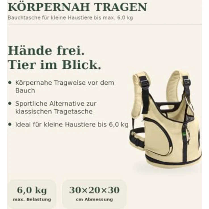 HUNTER Rucksack/Tragetasche Kangaroo, für kleine Hunde bis 6 kg, beige, L 30 x B 20 x H 30 cm, waschbar, mit Nylongurt und gepolsterten Schulterriemen – Bild 2