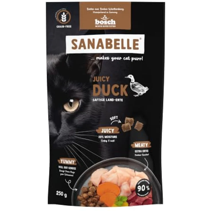 Sanabelle Trockenfutter Katze, Adult, Land-Ente, 250 g, Vollnahrung mit frischem Fleisch und aromatischen Kroketten