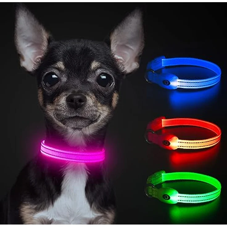 YFbrite LED-Welpenhalsband XS, verstellbares, reflektierendes und wasserdichtes Leuchthalsband in Rosa, für Hunde und Katzen – Bild 3