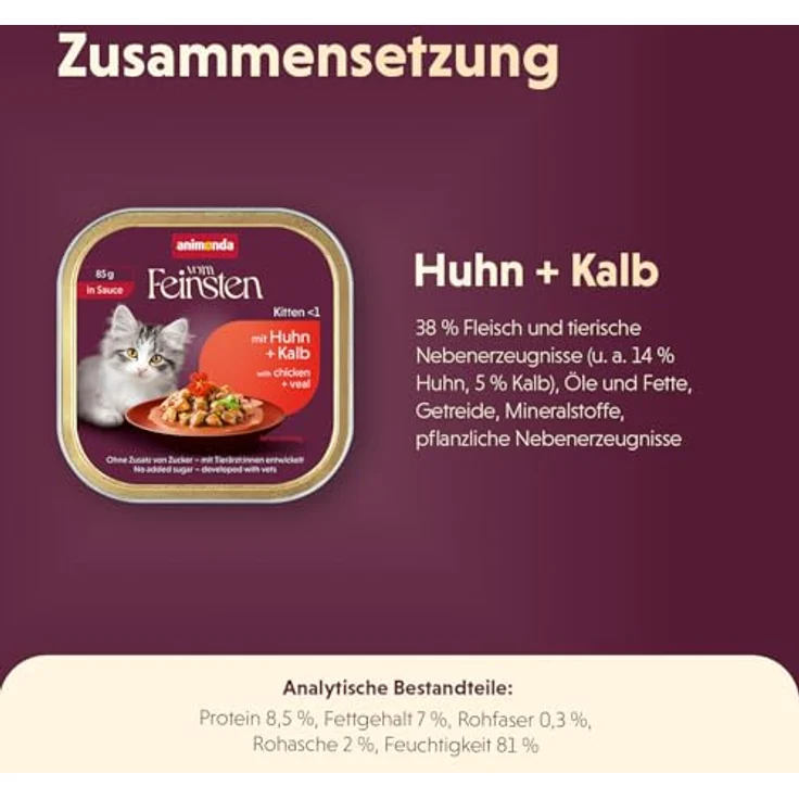 animonda vom Feinsten Kitten Nassfutter Huhn+Kalb in Sauce, 12x85g, hochwertige Ernährung für heranwachsende Katzen – Bild 5