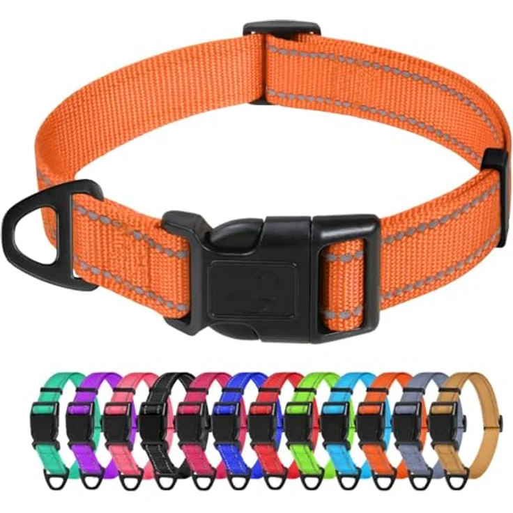 TagME Nylon Hundehalsband, Verstellbares Reflektierendes Halsband mit Sicherheitsschnalle für kleine Hunde, Orange, 2.0 cm Breite – Bild 1