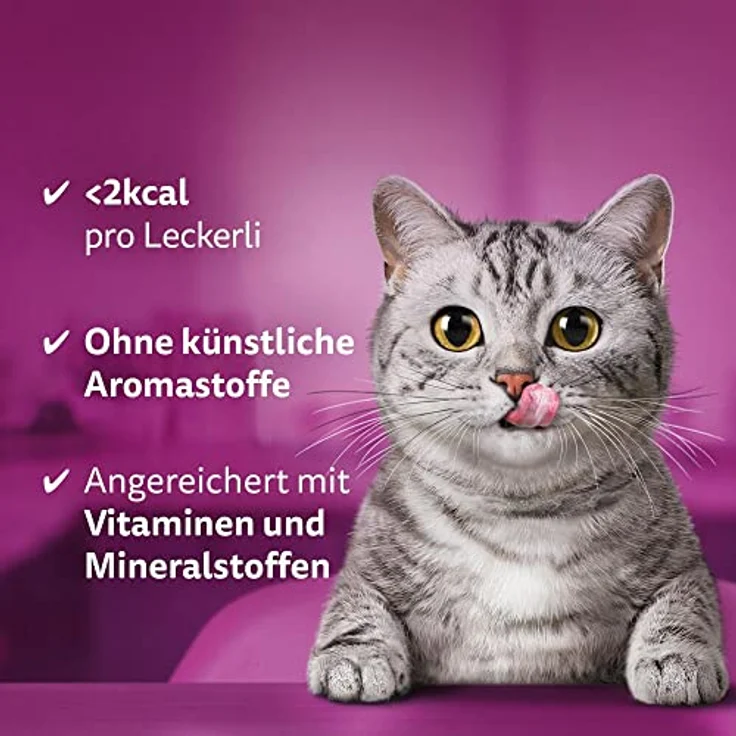 Whiskas Knuspertaschen Katzensnacks mit Lachsgeschmack, 4x180g, angereichert mit Vitaminen und Mineralstoffen, ohne künstliche Aromastoffe – Bild 3